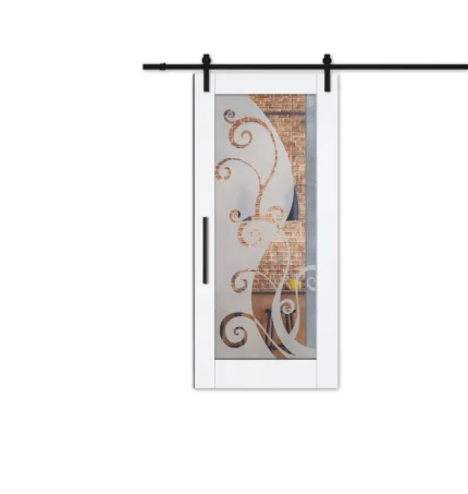 Handcraft Sliding Barn Door with glass insert & Different Frosted Designs, 28"x8