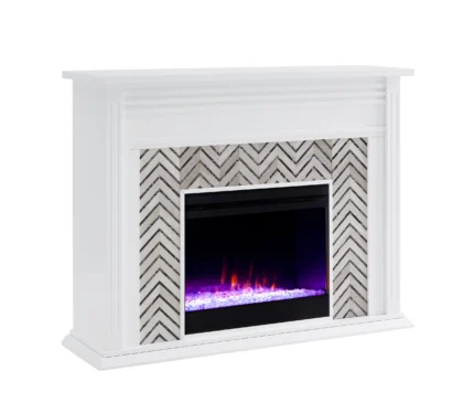 Hanston Tiled Marble Fireplace, White and Gray