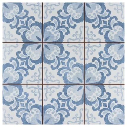 Harmonia Classic Ceramic Floor and Wall Tile, Floral Lattice Blue