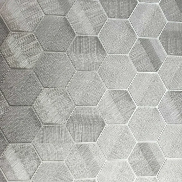 Hexagon gray silver metallic textured Wallpaper Geometric 3D, Roll 27 Inc X 33 F - Image 1