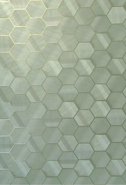Hexagon green gold Geometric faux sisal grasscloth Wallpaper, 8.5" X 11" Sample