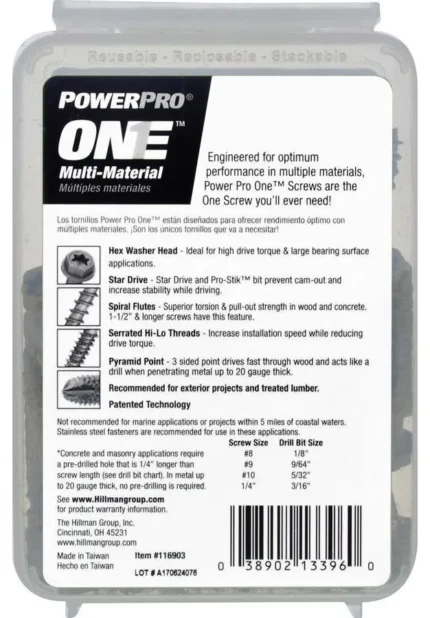 Hillman 116903 PowerPro One Multi-Material Exterior Screw 1/4"x1-3/4", 37-Pack