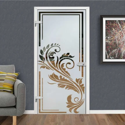 Hinged Glass Door with Frosted Design, 24"x80" Inches, Opening Direction: Right