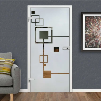 Hinged Glass Door with Frosted Design, 26"x80" Inches, Semi-Private, Right