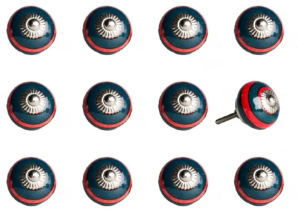 HomeRoots 1.5" x 1.5" x 1.5" Ceramic/Metal Navy and Red 12 Pack Knob