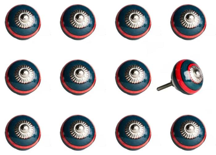 HomeRoots 1.5" x 1.5" x 1.5" Ceramic/Metal Navy and Red 12 Pack Knob - Image 1