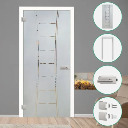Interior Glass Door/Office Semi Frosted Design (Complete Kit), 24"x80" Inches, R