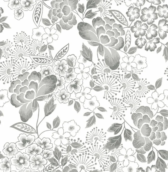 Irina Grey Floral Blooms Wallpaper Bolt - Image 1