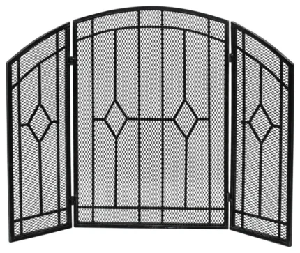 Jacoby Contemporary 3-Panel Iron Fire Screen, Black Silver Finish