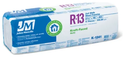 Johns Manville 90005448 Kraft Faced R13 Batt Insulation, 15” x 93", 106.56 Sq Ft
