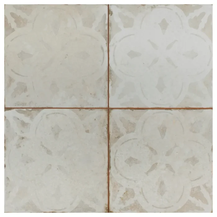 Kings Aurora Encaustic Ceramic Floor and Wall Tile, White, Sample - Image 1