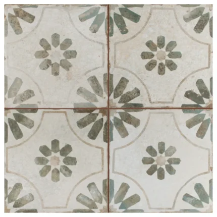 Kings Blume Encaustic Ceramic Floor and Wall Tile, Sage, Sample