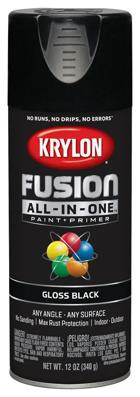 Krylon K02702007 Fusion All-In-One Paint & Primer Spray, Gloss Black, 12 Oz