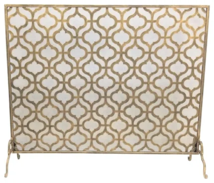 Large Gold Arabesque Fireplace Screen Midcentury Modern Quatrefoil Firescreen