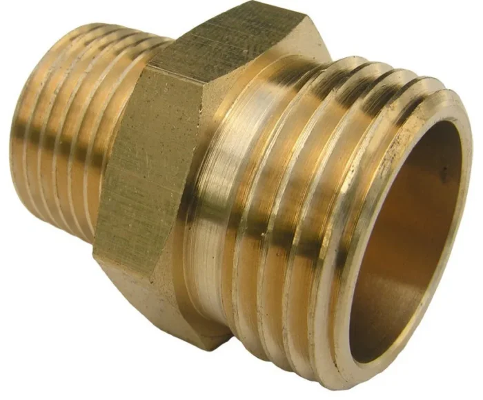 Lasco 15-1711 Brass Hose Adapter, 3/4" MHT x 1/2" MPT - Image 1