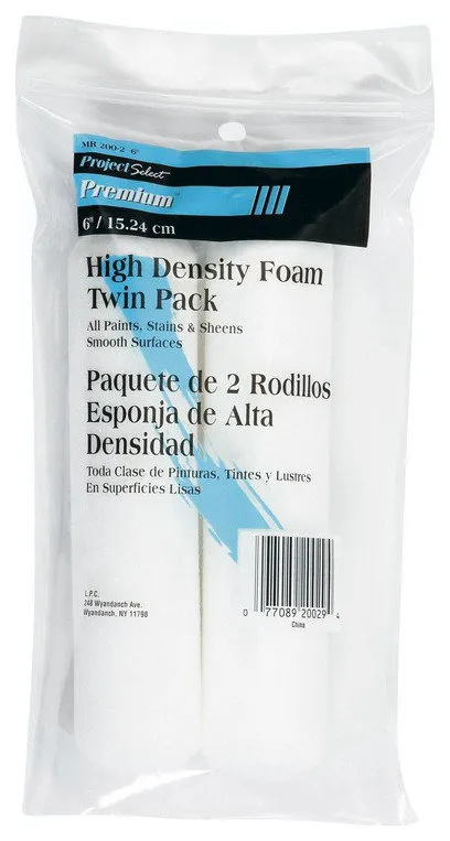 Linzer MR200-2-6 Impact High Density White Foam Mini Roller Covers, 6", 2-Pack