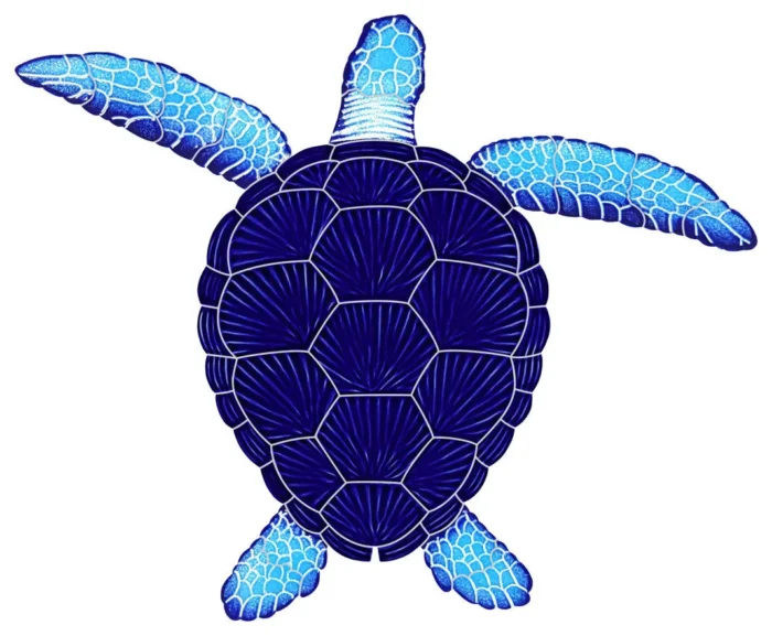 Loggerhead Turtle Ceramic Swimming Pool Mosaic, Blue, 20"x24" - Image 1