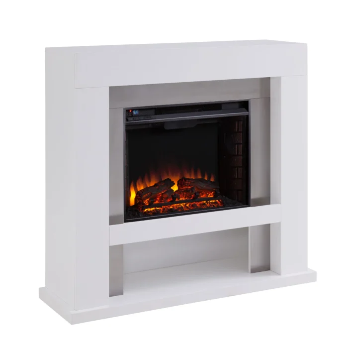 London Stainless Steel Fireplace, White and Silver - Image 1
