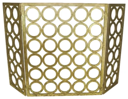 Luxe Gold Circles Rings Iron Fireplace Screen Geometric Mid Century Modern