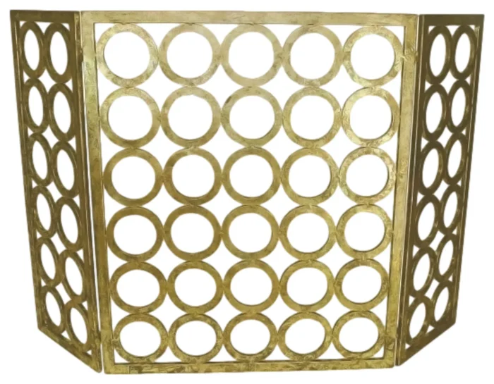 Luxe Gold Circles Rings Iron Fireplace Screen Geometric Mid Century Modern - Image 1