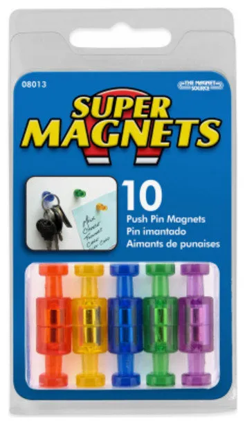 Master Magnetics 08013 Powerful Push Pin Magnets, Assorted Colors, 10-Count