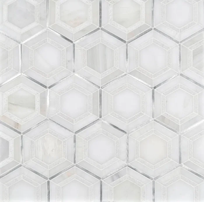 Medici Silver Pattern Stone Metal Mosaic, (4x4 or 6x6)  Sample - Image 1