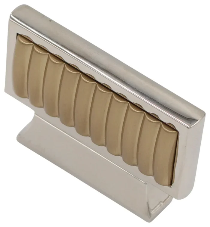 Metal Meld Furrowed Pull, Polished Nickel With Satin Brass Inlay, 1" Cc Pull - Image 1
