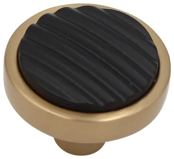 Metal Meld Furrowed Round Knob, Satin Brass With Matte Black Inlay - Image 1