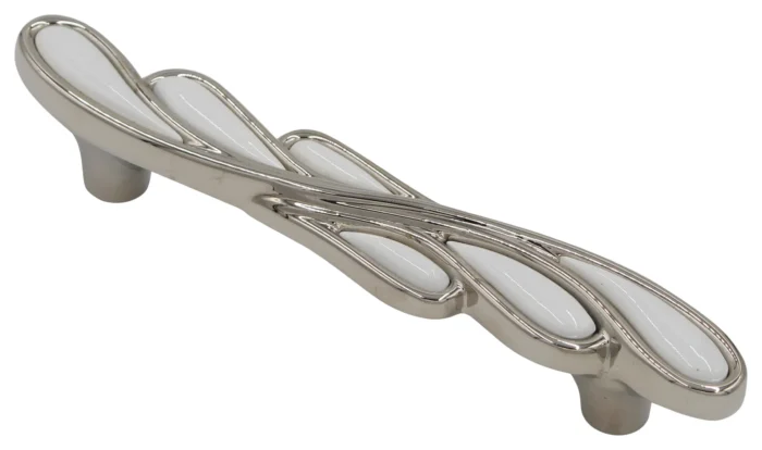 Metal Meld Tear Drop Pull, Polished Nickel With White Inlay - Image 1