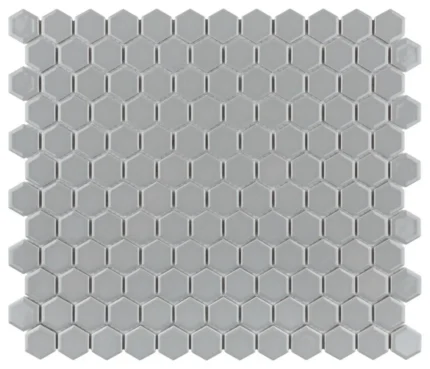 Metro 1" Hex Glossy Light Grey Porcelain Floor and Wall Tile