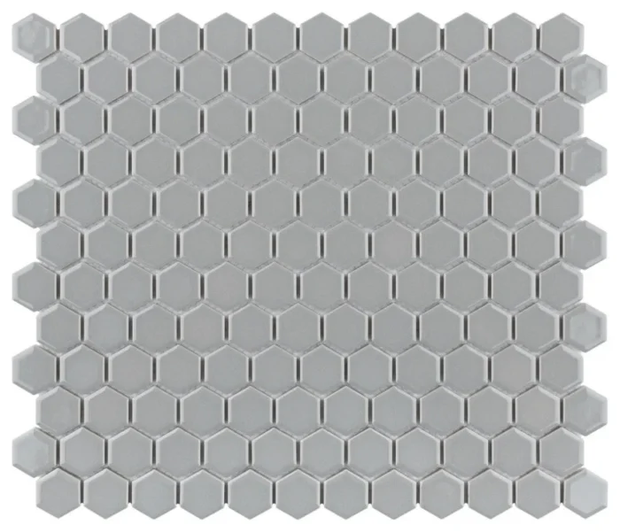 Metro 1" Hex Glossy Light Grey Porcelain Floor and Wall Tile - Image 1