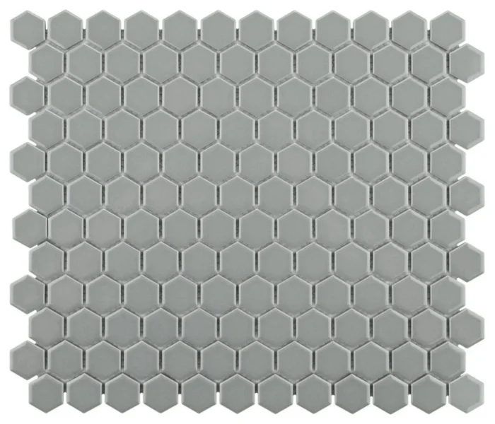 Metro Hex Glossy Mosaic Floor and Wall Tile, Light Grey, Sample - Image 1