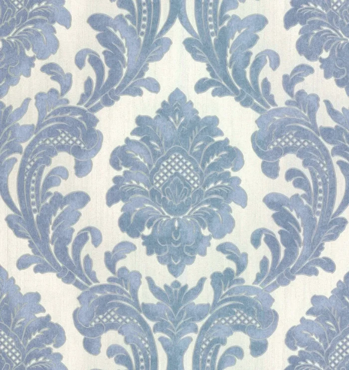 Milano Light Blue Damask Wallpaper, Sample - Image 1