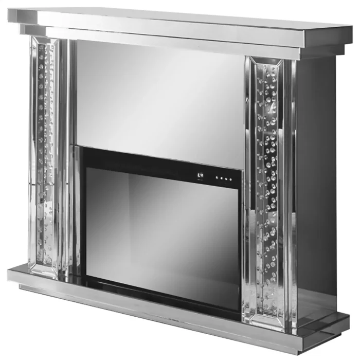 Mirrored Electric Fireplace With Faux Crystal Inlay & Remote Controller, Silver - Image 1