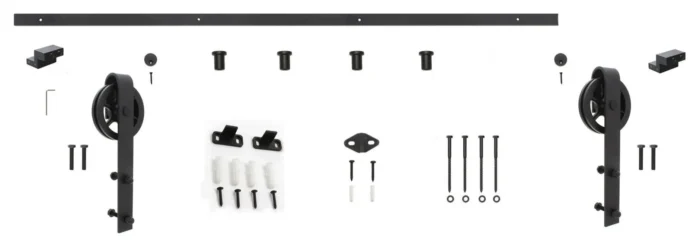 Miseno MBDH1005X60 60" Large Wheel Bent Strap Barn Door Hardware - Black - Image 1