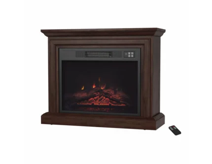 Mobile Electric Fireplace With Mantel, Portable Heater on Wheels With Remote