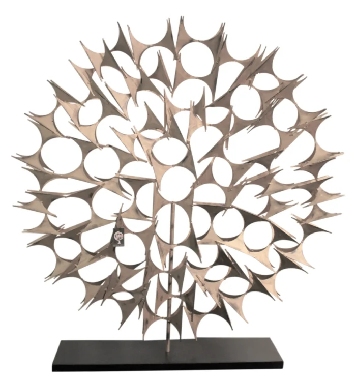 Modern Silver Black Abstract Fireplace Screen | 38" Round Midcentury Firescreen - Image 1
