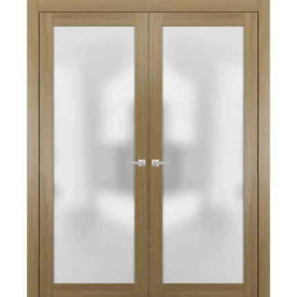 Modern Solid French Double Doors 64x80 | Planum 2102 Honey Ash
