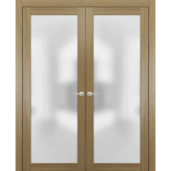 Modern Solid French Double Doors 64x80 | Planum 2102 Honey Ash - Image 1