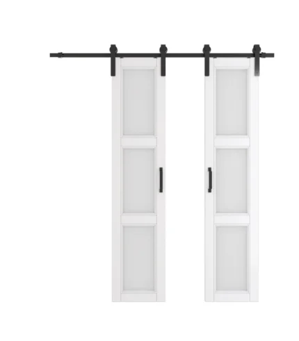 Modern Style Glass and Manufactured Wood Barn Door with Hardware Kit, 36"w X 84"