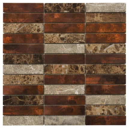 Modket Brown Emperador Marble Antique Copper Metal Mosaic Backsplash TDH239AC