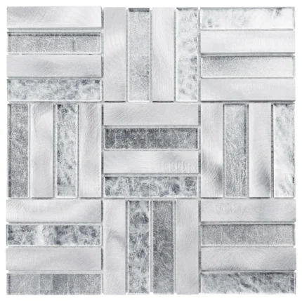 Modket Gray Aluminum Metal Silver Glass Mosaic Tile Kitchen Backsplash TDH272AL