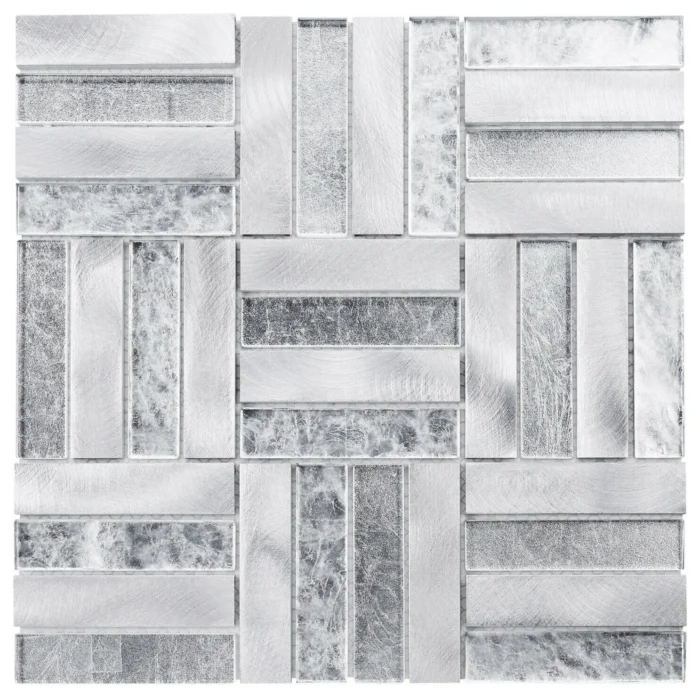 Modket Gray Aluminum Metal Silver Glass Mosaic Tile Kitchen Backsplash TDH272AL - Image 1