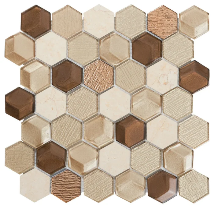 Modket Hexagon Crema Marfil Stone Beige 3D Glass Mosaic Tile Backsplash TDH30MDR - Image 1