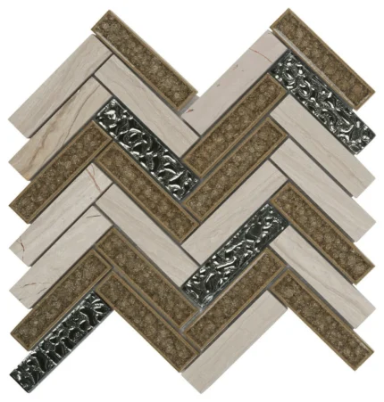 Modket White Oak Gray Marble Crackle Glass Herringbone Backsplash TDH161MO