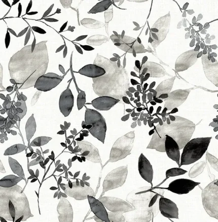 Monochromatic Watercolor Floral Wallpaper, Black & Gray, Bolt
