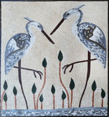Mosaic Art, White Herons, 28"x30"