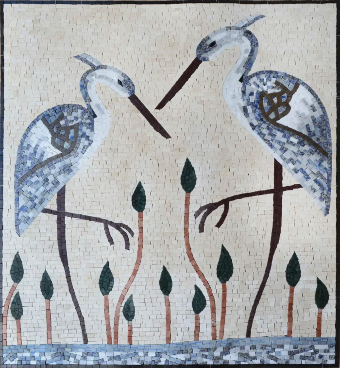 Mosaic Art, White Herons, 28"x30" - Image 1