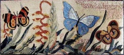 Mosaic Artwork, Butterflies on Flowers 102"x47"