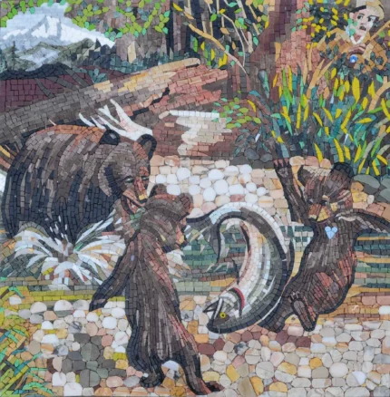 Mosaic Artwork, Grizzly Bear, 30"x30"
